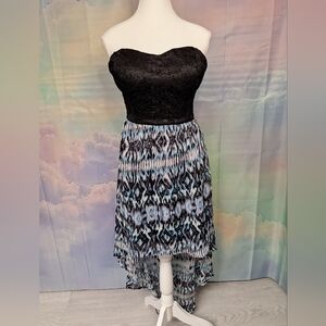 Deb Y2k Vintage Lace Tribal Sweetheart High Low Flowy Black Blue Purple  Dress
